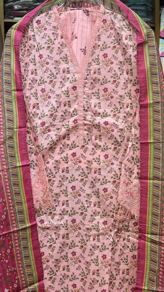 Pakistani Original Bin saeed Stitched Cotton 3pcs_Ligth Pink